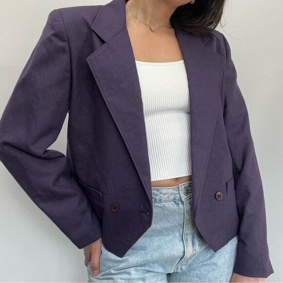 Givenchy Eggplant Purple 100% Wool Cropped Boxy Blazer Double Breast Size S - Picture 5 of 16